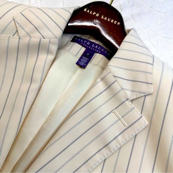 Ralph Lauren~ Collection Spring 12 Cream Pinstripe Wool Blend Crepe Casey Blazer - Picture 2 of 16